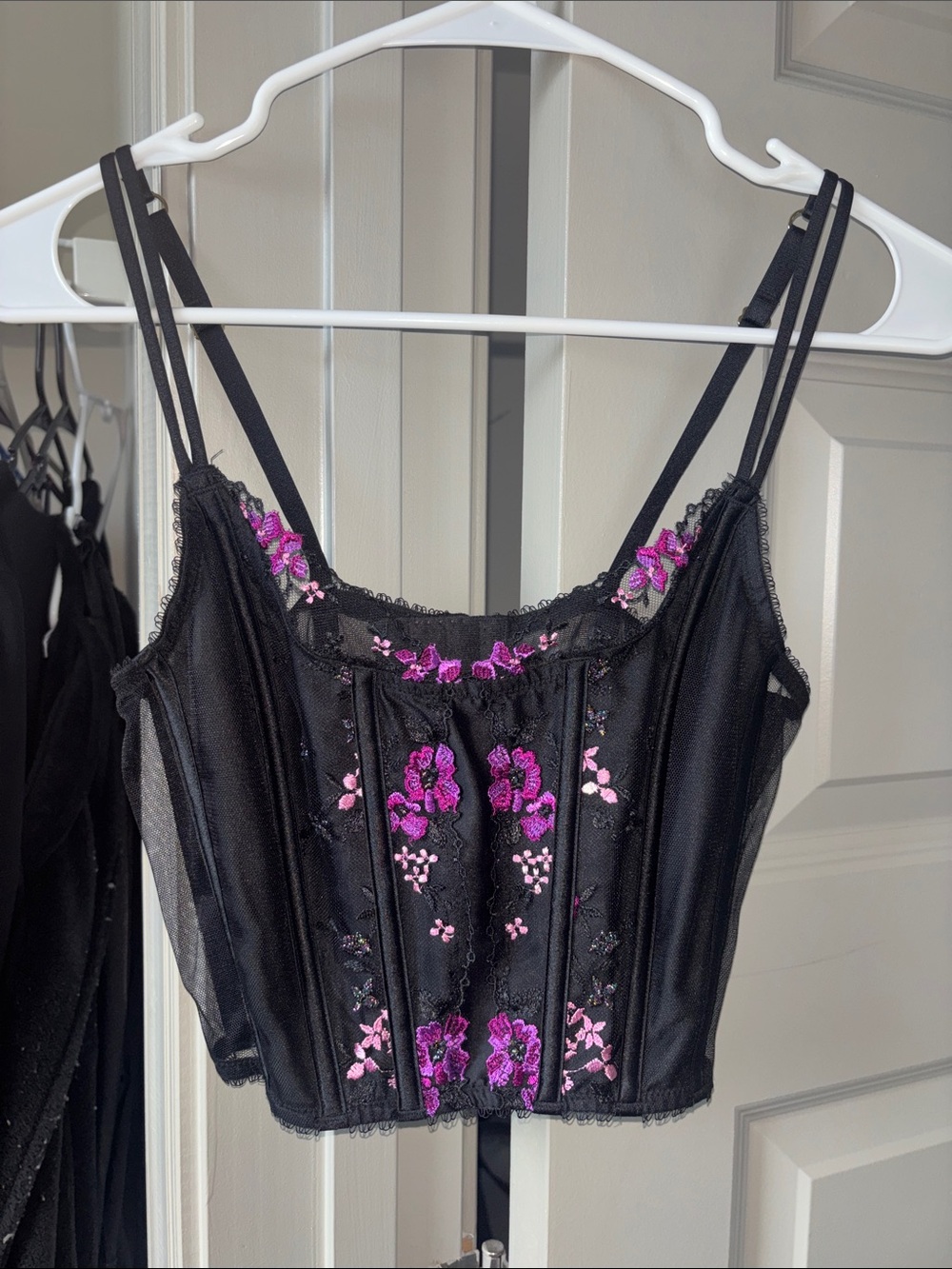 Victoria's Secret Black Bra with Pink Embroidery